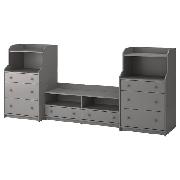 Комбинация для хранения/под ТВ, серый 277x46x116 см IKEA HAUGA ХАУГА 893.887.19 - фото 1