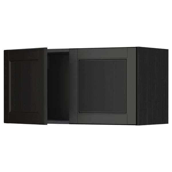 Навесной шкаф с 2 дверями МЕТОД, черный, Лаксарби черно-коричневый (80x40 см) - схема-чертеж с размерами