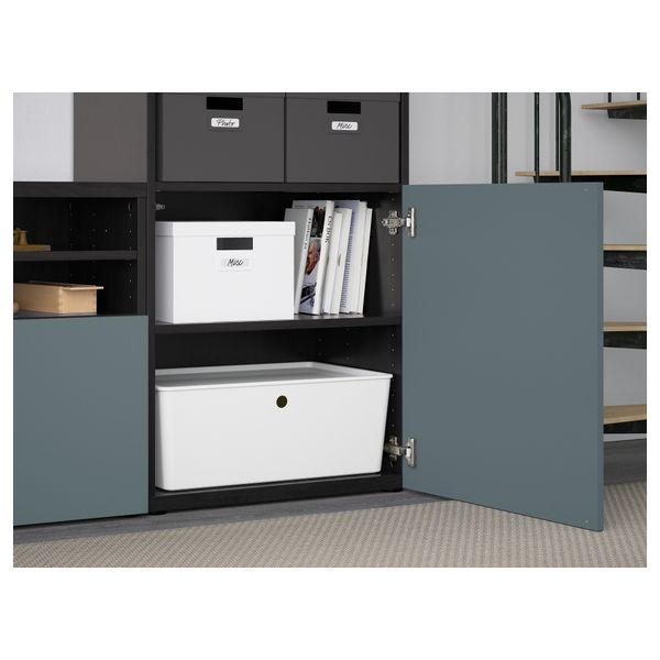 Шкаф для ТВ, комбинированный, стекляные дверцы БЕСТО, черно-коричневый, Вальвикен серо-бирюзовый, прозрачное стекло (300x40x230 - фото 4