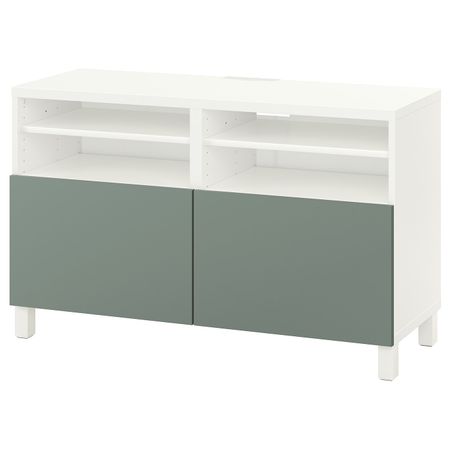 Тумба под ТВ, с дверцами, белый/нотвикен/стуббарп серо-зеленый 120x42x74 см IKEA BESTÅ БЕСТО 192.990.62