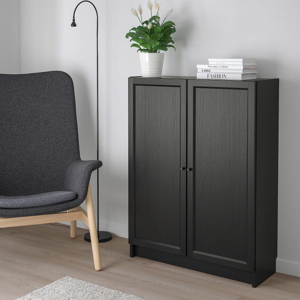 Стеллаж с дверьми, черно-коричневый 80x30x106 см IKEA BILLY БИЛЛИ / OXBERG ОКСБЕРГ 492.810.46 - фото 2