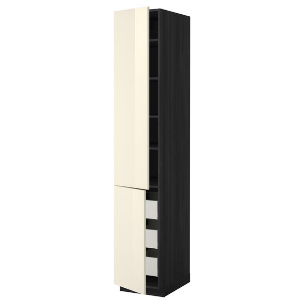 Высокий шкаф + полки, 3 ящика, 2 дверцы МЕТОД / МАКСИМЕРА, черный, Рингульт кремовый - фото 1