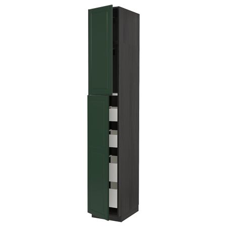 Высокий шкаф/2дверцы/4ящика, черный/Будбин темно-зеленый 40x60x240 см IKEA МЕТОД / МАКСИМЕРА 693.598.69