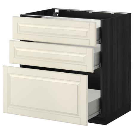 Напольный шкаф с 3 ящиками МЕТОД / ФОРВАРА, черный, Будбин белый с оттенком