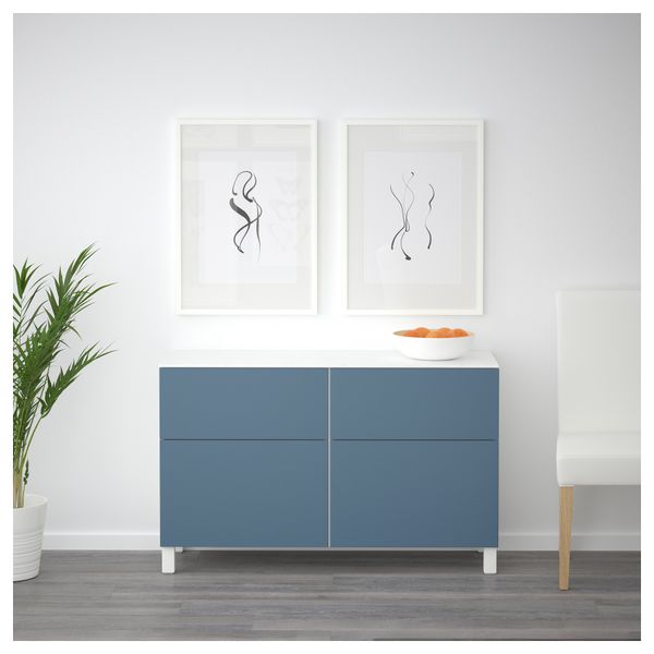 Комбинация для хранения с дверцами, ящиками БЕСТО, белый, Вальвикен темно-синий (120x42x74 см) - схема-чертеж с размерами