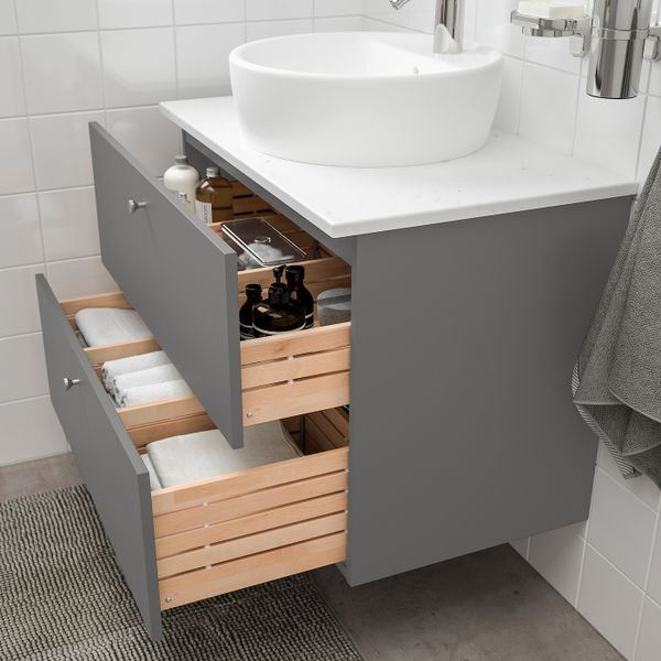 Шкаф п-раковину/столешн45/раковина, Гилльбурен темно-серый/под мрамор ДАЛЬШЕР смеситель 82x49x74 см IKEA GODMORGON/TOLKEN - схема-чертеж с размерами