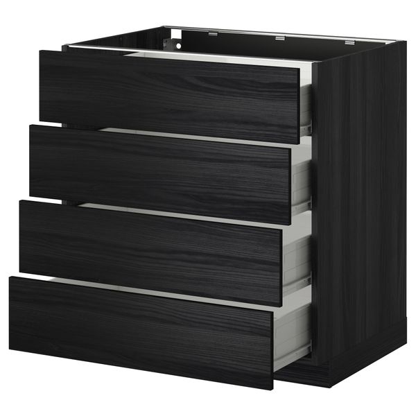 Напольный шкаф 4 фронтальных панели, 4 ящика МЕТОД / ФОРВАРА, черный, Тингсрид черный - схема-чертеж с размерами