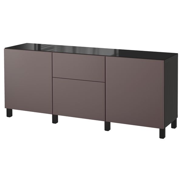 Комбинация для хранения с дверцами, ящиками БЕСТО, черно-коричневый, Вальвикен темно-коричневый (180x40x74 см) - фото 1