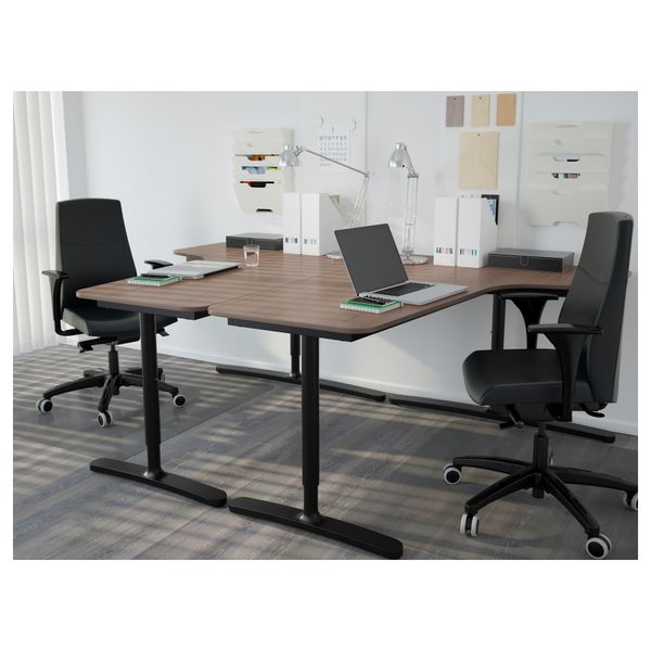 Угловой письменный стол левосторонний БЕКАНТ, серый, черный (160x110 см) - фото 3