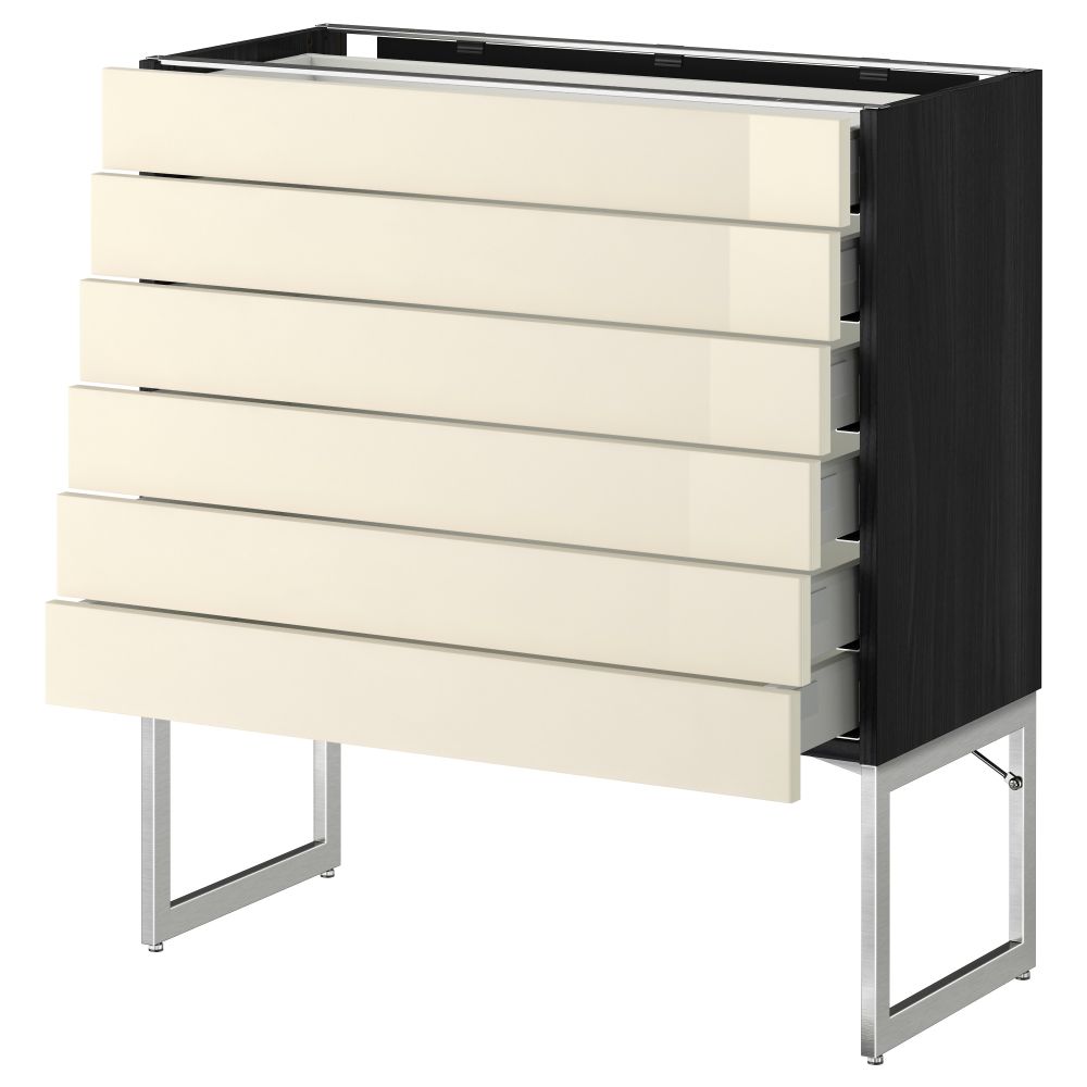 Напольный шкаф 6 фронтальных панелей, 6 нижних ящиков МЕТОД / МАКСИМЕРА, черный, Рингульт кремовый - схема-чертеж с размерами