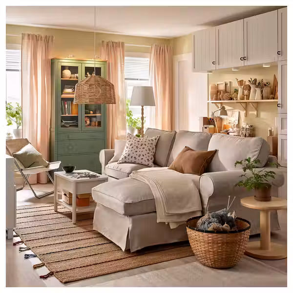 EKTORP 3-местный диван с козеткой - киланда светло-бежевый - схема-чертеж с размерами