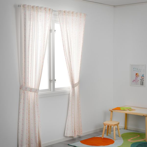 Гардины с прихватом, 1 пара, точечный, белый розовый, 120x300 см IKEA ЛАТТО 803.579.96 - фото 3