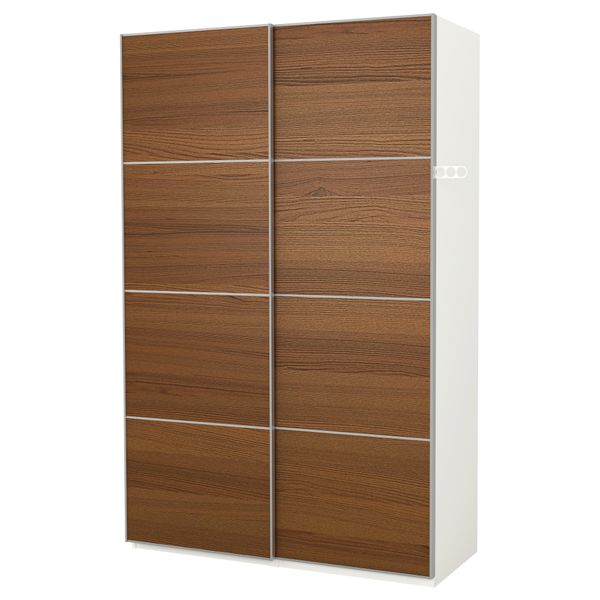 Гардероб ПАКС, белый, Ильсенг ясеневый шнон/коричневая морилка (150x66x236 см) - фото 2