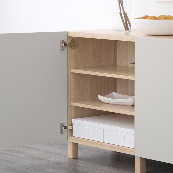 Комбинация для хранения с дверцами, под беленый дуб/Лаппвикен светло-серый 180x40x74 см IKEA БЕСТО 392.467.13 - фото 3