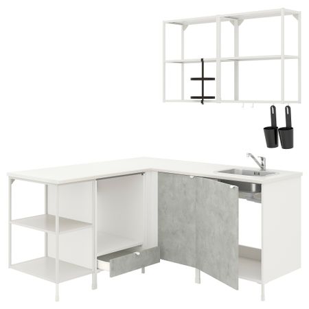 Угловая кухня, белый, под бетон IKEA BEGIVENHET БЕГИВЕНХЕТ 093.379.60