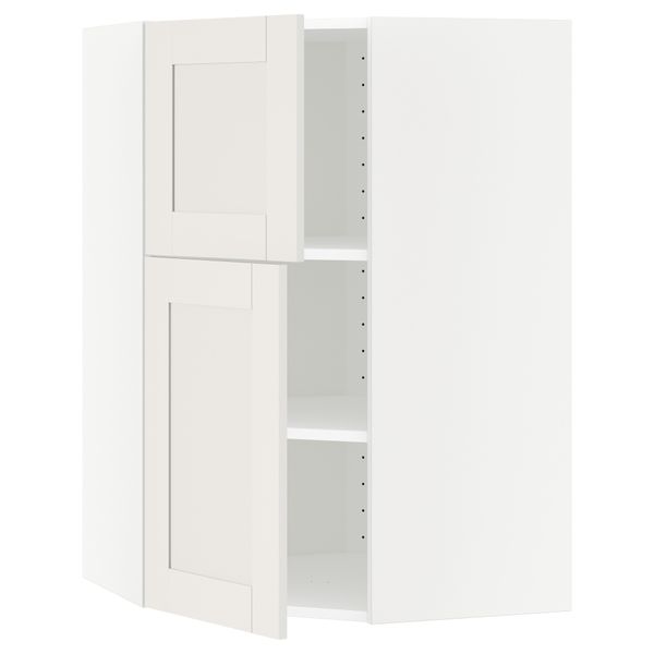 Угловой навесной шкаф + полки, 2 дверцы МЕТОД, белый, Сэведаль белый (68x100 см) - схема-чертеж с размерами