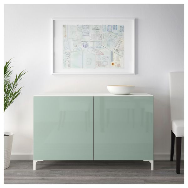 Комбинация для хранения с дверцами БЕСТО, белый, Сельсвикен глянцевый/серо-зеленый светлый (120x40x74 см) - схема-чертеж с размерами