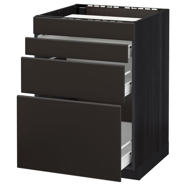 Напольный шкаф для духовки, 4фасада, 3 ящика МЕТОД / ФОРВАРА, черный, Кунгсбакка антрацит - схема-чертеж с размерами