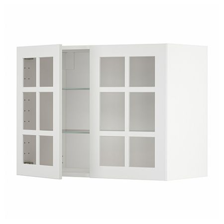 Навесной шкаф/полки/2стеклян двери, белый/Стенсунд белый 80x60 см IKEA METOD МЕТОД 594.474.47
