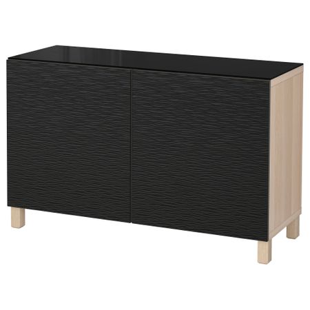 Комбинация для хранения с дверцами БЕСТО, под беленый дуб, Лаксвикен черный (120x40x74 см)
