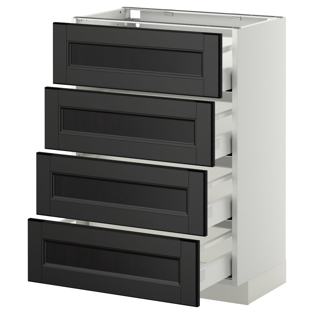 Напольный шкаф 4 фронтальных панели, 4 ящика МЕТОД / МАКСИМЕРА, белый, Лаксарби черно-коричневый - схема-чертеж с размерами