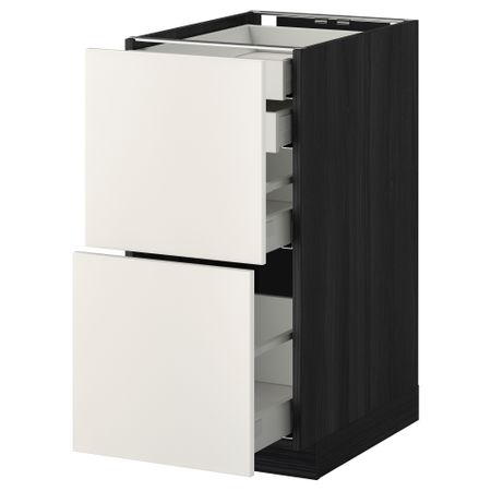 Напольный шкаф 2 фронтальные панели, 2 нижних, 1 средний, 1 высокий ящик МЕТОД / МАКСИМЕРА, черный, Веддинге белый