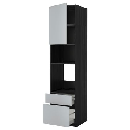 Высокий шкаф для духовки/СВЧ дверца, 2 ящика МЕТОД / МАКСИМЕРА, черный, Веддинге серый