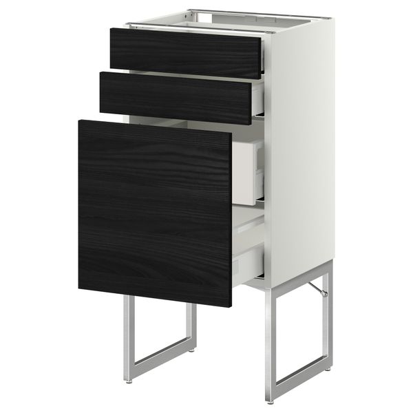 Напольный шкаф 3 фронтальных панели, 2 нижних, 2 средних ящика МЕТОД / МАКСИМЕРА, белый, Тингсрид черный - схема-чертеж с размерами