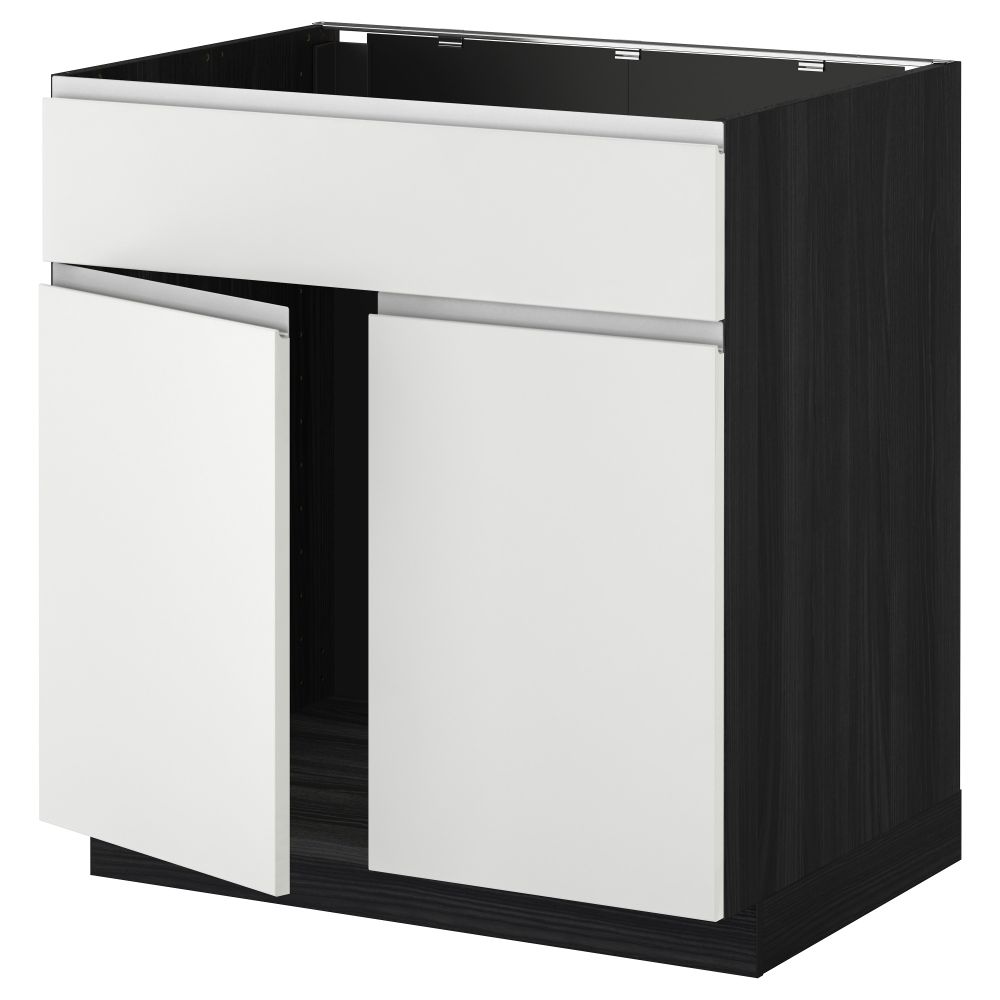 Напольный шкаф под мойку 2 дверцы/фронтальных панели МЕТОД, черный, Нодста белый (80x60 см) - схема-чертеж с размерами