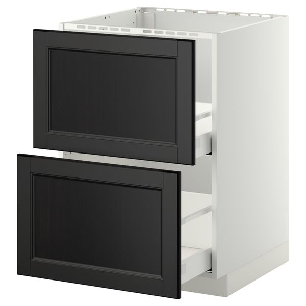 Напольный шкаф под мойку + 2 фронтальных панели, 2 ящика МЕТОД / МАКСИМЕРА, белый, Лаксарби черно-коричневый - схема-чертеж с размерами