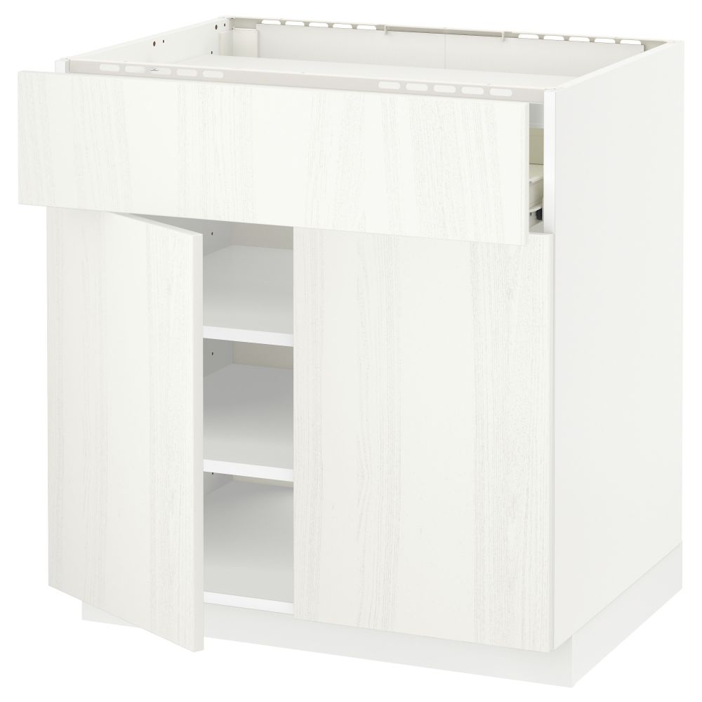 Напольный шкаф для варочной панели, ящик, полка, 2 дверцы МЕТОД / ФОРВАРА, белый, Росдаль белый (80x60 см) - схема-чертеж с размерами