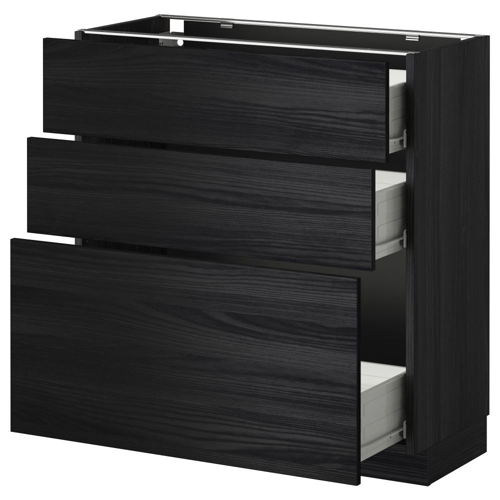 Напольный шкаф с 3 ящиками МЕТОД / ФОРВАРА, черный, Тингсрид черный - схема-чертеж с размерами