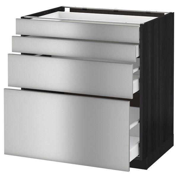 Напольный шкаф 4 фронтальных панели, 4 ящика МЕТОД / МАКСИМЕРА, черный, Гревста нержавеющ сталь - схема-чертеж с размерами