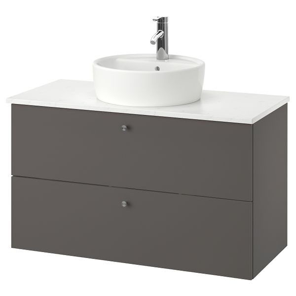 Шкаф п-раковину/столешн45/раковина, Гилльбурен темно-серый/под мрамор ДАЛЬШЕР смеситель 102x49x74 см IKEA GODMORGON/TOLKEN - фото 1