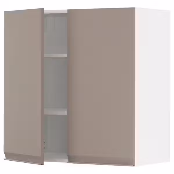 METOD Навесной шкаф с полками/2дверцы - белый/Upplöv матовый темно-бежевый 80x80 см - фото 1