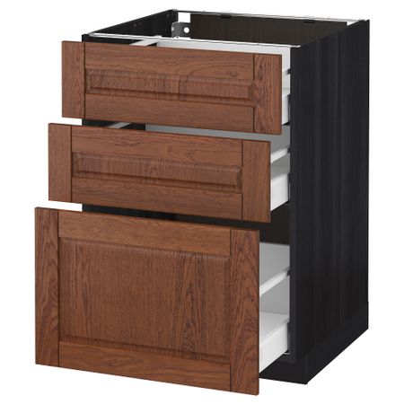 Напольный шкаф с 3 ящиками МЕТОД / МАКСИМЕРА, черный, Филипстад коричневый