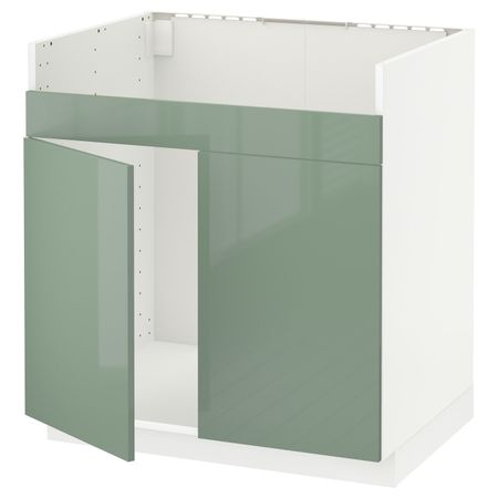 Напольный шкаф для двойной мойки ХАВСЕН, белый, Калларп светло-зеленый, 80x60 см IKEA МЕТОД 792.987.00