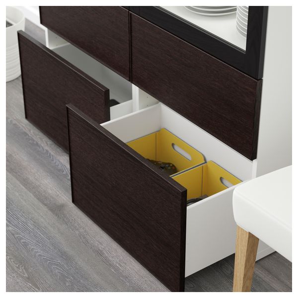 Комбинация для хранения со стеклянными дверцами БЕСТО, белый Синдвик, Инвикен черно-коричневый прозрачное стекло (120x40x192 см) - схема-чертеж с размерами