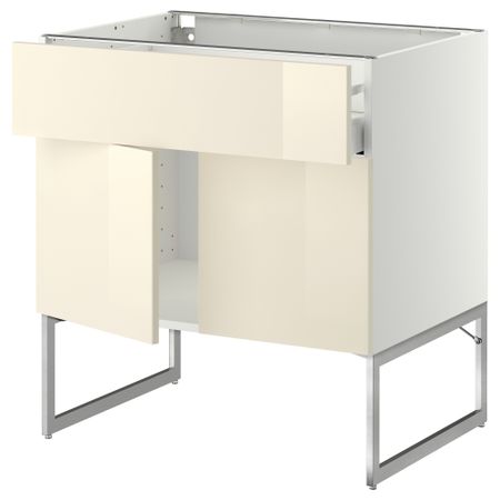 Напольный шкаф, полки, ящик, 2 двери МЕТОД / МАКСИМЕРА, белый, Рингульт кремовый
