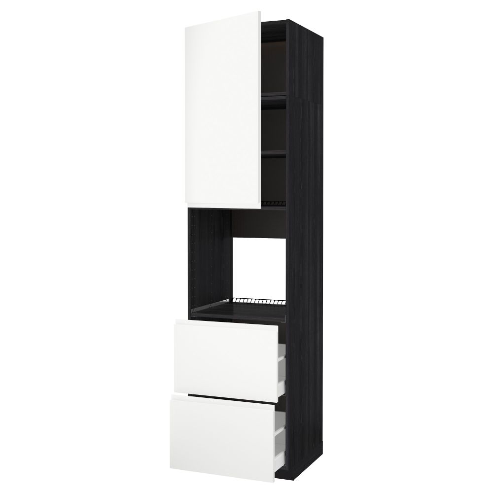 Высокий шкаф для духовки + дверь, 2 ящика МЕТОД / МАКСИМЕРА, черный, Воксторп белый (60x60x240 см) - схема-чертеж с размерами