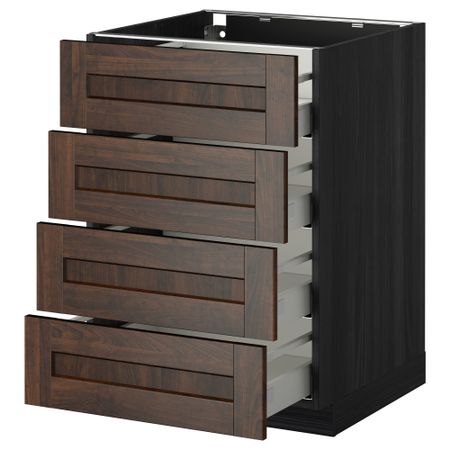 Напольный шкаф 4 фронтальных панели, 4 ящика МЕТОД / МАКСИМЕРА, черный, Эдсерум коричневый