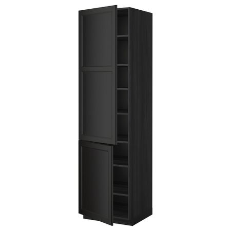 Высокий шкаф с полками, 2 дверцы МЕТОД, черный, Лаксарби черно-коричневый