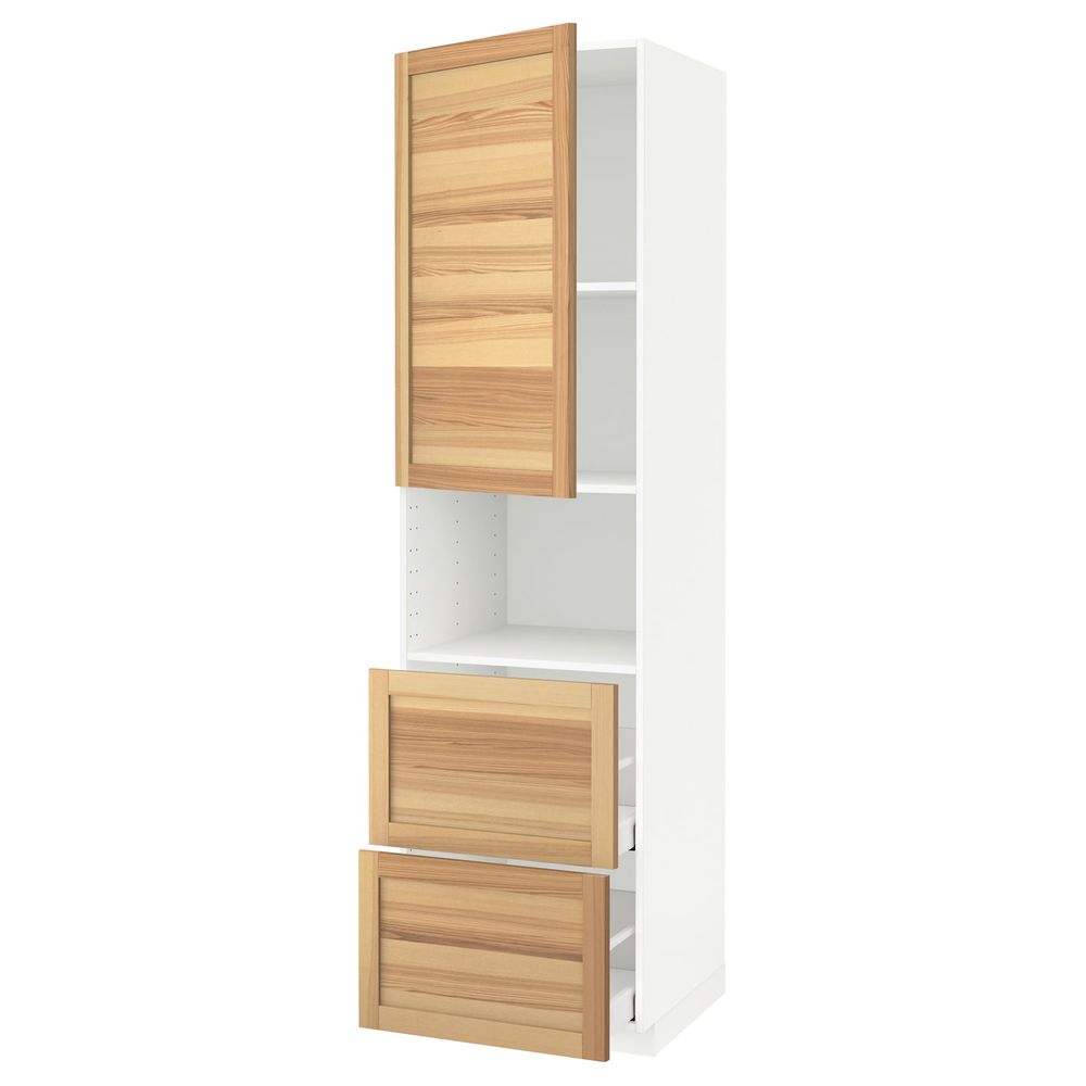 Высокий шкаф для СВЧ/дверца/2ящика, белый/Торхэмн ясень 60x60x220 см IKEA METOD МЕТОД / MAXIMERA МАКСИМЕРА 292.371.82 - фото 1