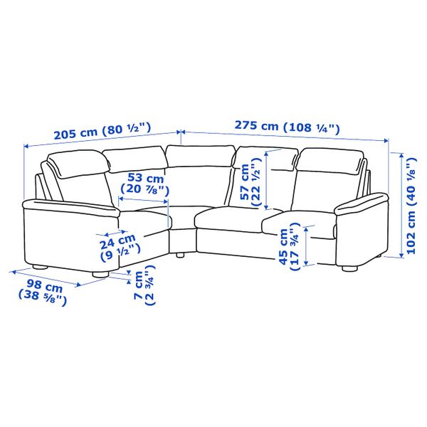4-местный угловой диван, Гранн/Бумстад золотисто-коричневый IKEA LIDHULT ЛИДГУЛЬТ 092.756.22 - схема-чертеж с размерами