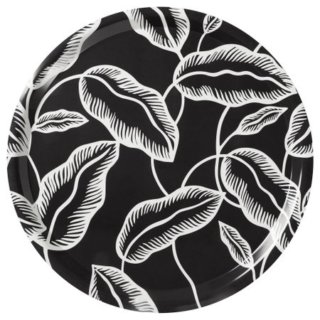 Поднос АВСИКТЛИГ, черный, белый лист (43 см)