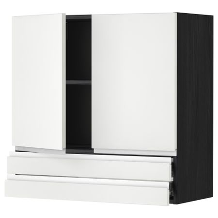 Навесной шкаф, 2 дверцы, 2 ящика МЕТОД / ФОРВАРА, черный, Нодста белый