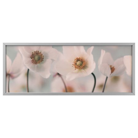 Картина с рамой БЬЁРКСТА, Белые цветы, цвет алюминия (140x56 см)