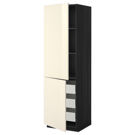 Высокий шкаф + полки, 3 ящика, 2 дверцы МЕТОД / ФОРВАРА, черный, Рингульт кремовый