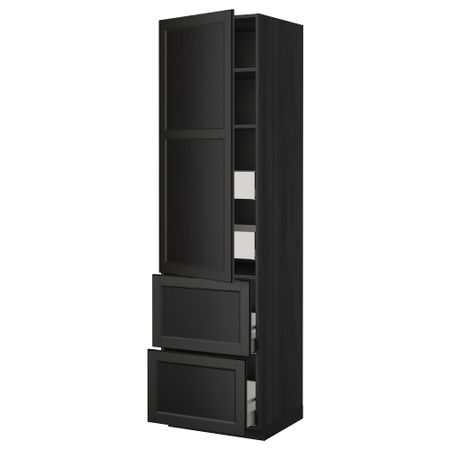 Высокий шкаф + полки, 4 ящика, 2 дверцы МЕТОД / МАКСИМЕРА, черный, Лаксарби черно-коричневый