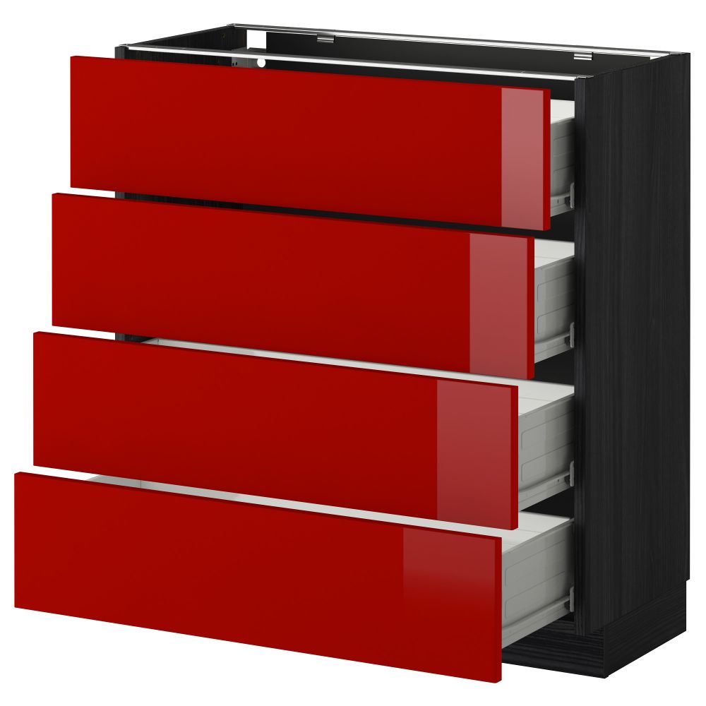 Напольный шкаф 4 фронтальных панели, 4 ящика МЕТОД / ФОРВАРА, черный, Рингульт красный - схема-чертеж с размерами